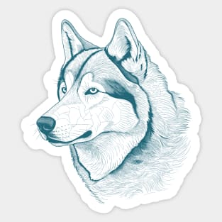 Alaskan Malamute Dog Minimalistic Blue Line drawing Sticker